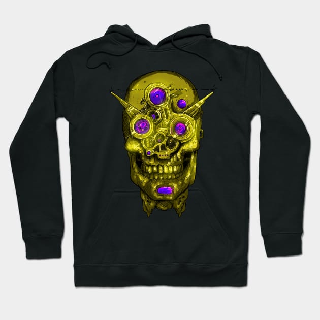 Necrodroid Gold Cyborg Skull Droid Hoodie by TOKEBI